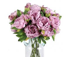 Louiesya Künstliche Blumen Pfingstrosen aus Kunstseide, Blumenstrauß mit Pfingstrosen, Dekoration für Zuhause, Garten, Hochzeit, Party, Dekoration, 3 Stück Lavendel