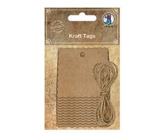 Kraft Tags, Anhänger aus Kraftpapier, 12 Stück eckig mit Wellenlinie, inkl. 2 m Hanfgarn zur Befestigung, ideal als Geschenkanhänger