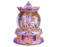 SUPOW Rokoko-Stil, rotierende Spieluhr, luxuriöses Karussell, Kristallkugel, Glaskugel, Spieluhr, 3 Pferde, für perfektes Weihnachts-, Geburtstags-, Valentinstagsgeschenk violett