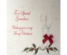 WHITE COTTON CARDS X74 Weihnachtskarte mit Aufschrift to a Special Grandson, handgemacht, Weiß