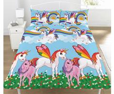 KidCollection Bettwäsche-Set für Einzelbett / Doppelbett, wendbar, Motiv Einhörner, Regenbogenfarben