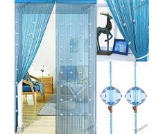 Timere Kristallperlen-Vorhang mit Quaste, Türvorhang, Perlenband, Türvorhang, Tür-Scheibe, Heimdekoration, Trennwand, Kristall, Quastenschirm, 90 x 200 cm blau