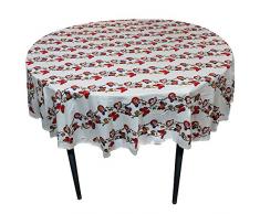 RoyaltyRoute Gedruckt Floral weiße Base Runde Tischdecken in Baumwolle Stoff Indische Tisch Dekor Ideal für 4-6 Gedecke (175 cm Durchmesser ca.)