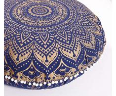 Popular Handicrafts Mandala Round Hippie Bodenkissen 32 Cushion Cover Blaugold