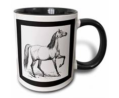 3dRose Vintage Pferd Sketch-Two Ton, schwarz, Kaffeebecher, Keramik, Mehrfarbig, 10.16 cm x 7,62 x-Uhr