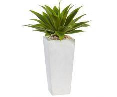 Nearly Natural Fast Natur Agave Kunstpflanze in weiß Übertopf, Grün