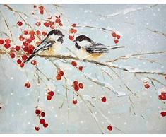 RAZ Imports Leinwandbild mit Zeitschaltuhr, Motiv Chickadee auf verschneiten AST, 50 cm