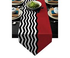 Tischläufer aus Baumwollleinen, Rot / Schwarz / Weiß, Chevron-Tischdecke für Küche Garten Einfache geometrische Design Hochzeit Party Dinner Indoor Outdoor Home Dekoration 18x72inch(46x183cm) Ripple14meet3320
