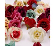 Artificial Flowers Künstliche Blumenköpfe in Großhandel zum Basteln, Seide, Rose, Hochzeit, Heimdekoration, Party, Festival, Heimdekoration, Kranz, Kunstblumen, 30 Stück bunt