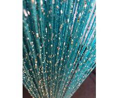 youyiboshiye 2 Stück glitzernde Fadenvorhänge 99 x 200 cm Fransenpaneele Raumteiler Fliegengitter für Zuhause, Türfenster, Hochzeit, Party, Hotel, Wohnzimmer, Türen, Restaurant, Hellviolett, 99 x 200 cm 1*2m blau