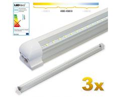 LEDVero 3x SMD LED Röhre 90 cm inklusive Fassung in neutralweiss- Leuchtstoffröhre T8 G13 Tube transparente Abdeckung - Lichtleiste mit 14 W, 1400lm- montagefertig