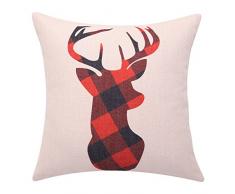 BreezyLife Buffalo Plaid Überwurf Kissen Cover Hirsch Deko Kissen Fall Leinen Kissenbezug, quadratisch für Weihnachten Neues Jahr Home Decor Einzugs Geschenk 18x18 inches beige
