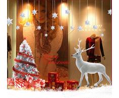 LONGTEN Longen Fenster-Aufkleber für Fenster, Rentier, Weihnachtsbaum, abnehmbar, Vinyl, für Wand/Fenster/Tür, Wandbild
