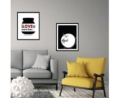 Abnehmbarer selbstklebend Wand Aufkleber Rahmen Nutella Zitat Rahmen Apple Wandbild Art Aufkleber Vinyl Home Dekoration DIY Living Schlafzimmer Décor Tapete Kinder Zimmer Geschenk 2 x (29 x 36.35) cm, schwarz/weiß