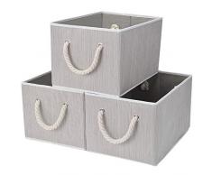 StorageWorks Polyester Aufbewahrungsbox mit starker Baumwolle Seil Griff, faltbar Korb Organizer Bin, 3er Pack, Polyester-Mischgewebe, grau, Jumbo