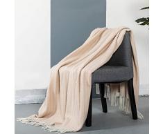 Spencer & Whitney Decke, Wolldecke, australische Wolle, Überwurf, Decke, weiche leichte Decke, Kaschmirdecke, Wollschal, Wolle, Überwurf Twin Blassrosa gestreift (127 x 177 cm)