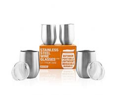 Edelstahl Wein Gläser mit Deckel (Set von 4) – 12 Oz doppelwandig Isolierter Outdoor Wein Tumbler – 100% unzerbrechlichkeit & ohne Stiel – Drinkware Set für: Wein, Kaffee, Wasser