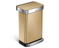 simplehuman, 45 Liter, schmetterling Treteimer, messingfarbener Edelstahl, 10 Jahre Garantie