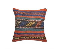 Einzigartige handgefertigt Bezug Kelim Kopfkissen mehrere Designs 100% gewebte Türkei Authentic Boho Home Deco Kissen Colorful Fall versteckter Reißverschluss 16 × 40,6 cm/40 × 40 cm, Sentidos, 16x16 inches / 40×40 cm aprox