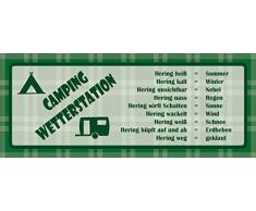 Schatzmix Spruch Camping Wetterstation Metallschild Wanddeko 27x10 cm tin Sign Blechschild, Blech, Mehrfarbig