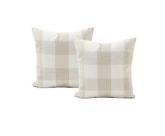 Bestjybt Buffalo Karo Plaids Fall Throw Kissenbezug Baumwolle Leinen Kissenbezug Kissenbezug Retro Bauernhaus Dekoration für Couch Sofa Bett, 2er Pack 18 x 18 inch beige