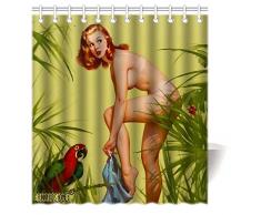 Sexy Naked Pretty Girl Tragen – Vintage Retro Pin-Up Girls Badezimmer Dusche Vorhang Body Art Leinwand Malerei Stil Polyester-Wasserdicht-66 (W) X72 (H) inklusiv Ringe