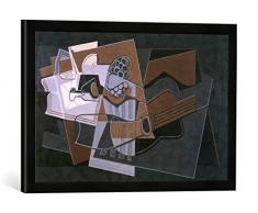 Gerahmtes Bild von Juan Gris Gitarre und Flasche, Kunstdruck im hochwertigen handgefertigten Bilder-Rahmen, 60x40 cm, Schwarz matt