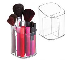 mDesign Make-up-Organizer aus Kunststoff, für Badezimmer, Schminktisch oder Schrank, für Pinsel, Lippenstift, Mascara, Augenbrauenstifte, Eyeliner, Pinzetten, Beauty-Produkte, transparent, 2 Stück