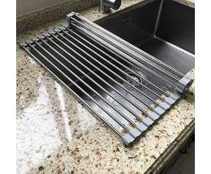 Attom Tech Abtropfgestell, 45 x 29 cm, zum Aufrollen, Mehrzweck-Abtropfgestell aus Edelstahl, für Tassen, Obst, Gemüse