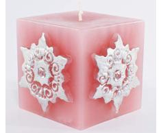 Magic Candle World Candles Rosa quadratische Stumpenkerze. Handbemalte Sterne mit Kristallen verziert. Winterkerze, Advent, Adventskranz, Weihnachts Deko.