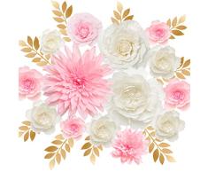 Lings moment Große Papierblumen Dekorationen Dahlia Rose Pfingstrose Combo Set 14PCS Set 14pcs-pink+White