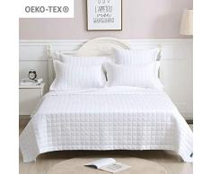 NATURE FIELD Tagesdecke T420, Satin-Webgewebe, 100% Supima-Baumwolle, Übergröße, Weiß Full weiß