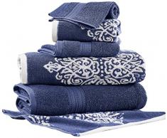 Amrapur Overseas | Artesia Damast 6-teiliges wendbares Garn gefärbtes Jacquard Handtuch-Set (Indigo)