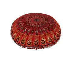 Jaipuri Handloom Crafts Mandala Bodenkissen Sitzkissen Überwurf Hippie Dekorative Abdeckung rot
