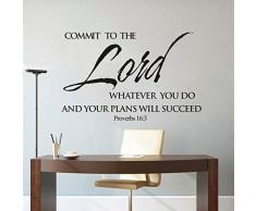 YOYOYU ART HOME DECOR Wandtattoo aus Vinyl Bibelvers Joshua Psalm mit inspirierenden Zitaten und Spruch AY1432 Commit to The Lord