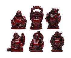 Weihnachtsdekoration Lachende Buddha-Figuren Glücksbringer Happy Buddha Statue-Set 6 Stück 5 cm großes Set aus Kunstharz, rot.