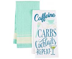HOMEWEAR 2-TLG. Coffein Carbs Cocktails Küchentuch Set 2-teilig weiß blau grün beige