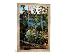 Gerahmtes Bild von Akseli Gallen-Kallela Landschaft am Jamajärvisee, Kunstdruck im hochwertigen handgefertigten Bilder-Rahmen, 50x70 cm, Silber Raya