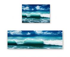 Sodika Küchenteppich, 2-teiliges Set, Anti-Müdigkeitsmatte, waschbar, weich, rutschfest, Gummi-Rückseite, Fußmatte, Meeresschildkröte mit dekorativem Muster 19.7x31.5+19.7x47.2 Green Oceansoa7860