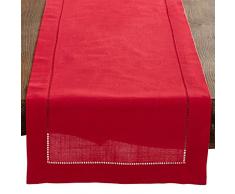 Rot Hohlsaum Grenze Urlaub Tischdecke, Platzsets, Läufer, und Servietten, Polyester-Mischgewebe, rot, 16 X 72 Runner