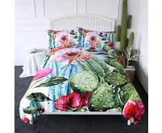 ARIGHTEX Bettwäsche-Set Kaktus, Boho-Stil, Sukkulenten-Blumen, Bettwäsche-Set, 3-teilig, exotische, natürliche Vintage-Aquarell-Muster, Bettüberwurf King Greem