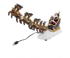 Kurt S. Adler Kurt Adler LED-Weihnachtsmann mit Schlitten, 7 Zoll, batteriebetrieben, Mehrfarbig