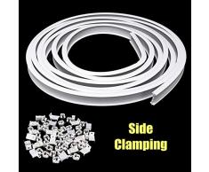 HAPYLY Vorhangschiene aus flexiblem Kunststoff, PVC, zur Wand- und Deckenmontage, Montagehaken, Duschvorhänge, Raumteiler mit Anleitung (evtl. Nicht in Deutscher Sprache), Weiß Side Clamping weiß