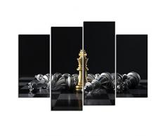 sechars 4-teiliges Leinwandbild Chess King Gewinnt Game Poster Moderne Büro Wand Dekorationen Klassenzimmer Study Room Wand Decor Art gedehnt Gallery Leinwand Wrap Giclée Kunstwerk fertig zum Aufhängen