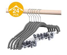 HOUSE DAY Kleiderbügel aus Samt, für den Haustag, 24 Stück, mit Clips, ultradünn, rutschfest, Samt, platzsparend, Grau