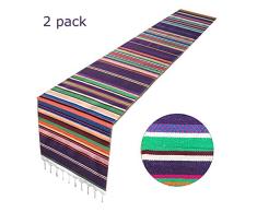 Mexikanischer Serape-Tischläufer, 35,6 x 213,4 cm, für mexikanische Party, Hochzeit, Dekoration, Outdoor, Picknick, Esstisch, Fransen, Baumwolle, handgewebt, Tischläufer (lila, 2)