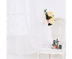 Deconovo Gardinen mit Stangentaschen, Sternen-Stickerei, Leinenoptik, Fensterpaneele für Schlafzimmer, 132 x 213 cm, Weiß