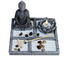 Zen Garten Deluxe Schreibtisch Meditation Garten grau BUDDHA meditierend Statue, Lotus Kerzenhalter, Rechen, Felsen, sand (Kerze nicht enthalten) Peace & Tranquility