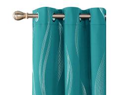 Deconovo Verdunklungsvorhänge Folien Wellen Streifen Print Thermo-Vorhang für Schlafzimmer Set 2 Stück 42x90 Inch türkis