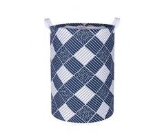 Zeroomade Wäschekorb mit Kordelzug, wasserdicht, groß, rund, faltbar, mit robusten Griffen (11 Farben), Baumwoll-Leinen und PE-Beschichtung, E-Blue White Wave Grid, Large